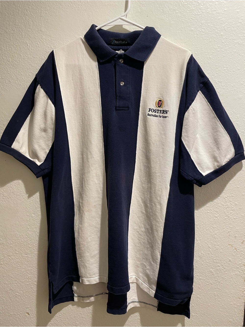 🍺 Vtg 90s Fosters Beer Inner Harbor Striped Polo Shirt XL Promo 🇦🇺